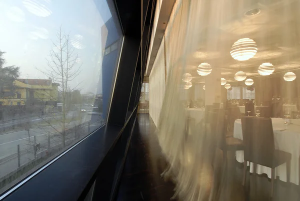 DINING ROOM THROUGH THE CURTAINS — Stock Photo, Image