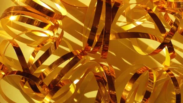 Ünnepi Sárga Háttér Arany Csillogó Fényes Szalagok Textúra Izzó Dekoráció — Stock videók
