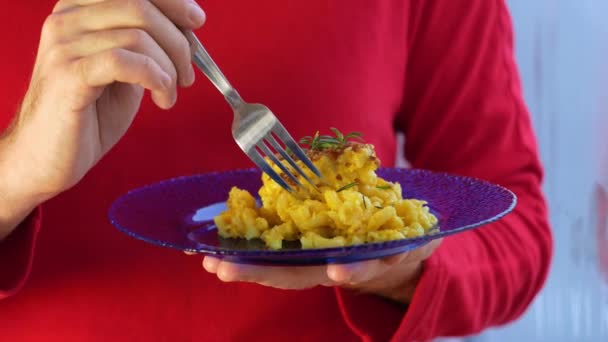 Mac Queijo Macarrão Cozido Macarrão Queijo Cremoso Molho Manteiga Leite — Vídeo de Stock