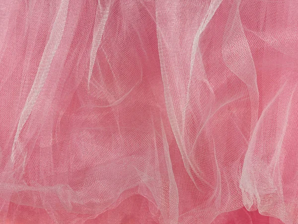 Ροζ Τούλι Υφή Ύφασμα Πάνω Όψη Κόραλ Φόντο Μόδα Ροζ — Φωτογραφία Αρχείου