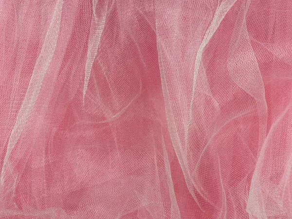 Pink Tulle Fabric Texture Top View Coral Background Fashion Rose — Stock Photo, Image