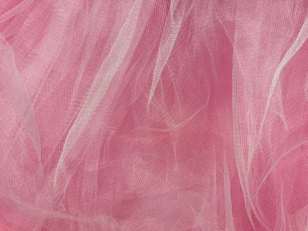 Rosa Tüll Stoff Textur Draufsicht Korallenhintergrund Mode Rosafarbene Trendige Feminine — Stockfoto