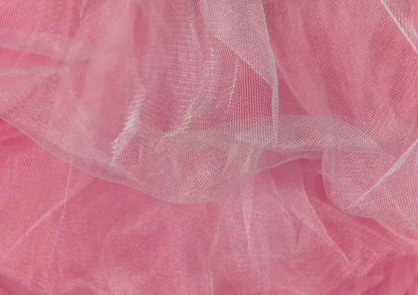 Pink Tulle Fabric Texture Top View Coral Background Fashion Rose — Stock Photo, Image