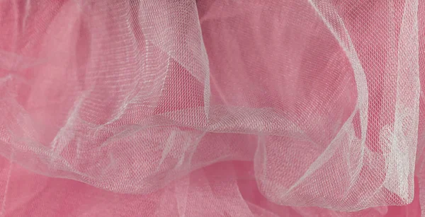 Pink Tulle Fabric Texture Top View Coral Background Fashion Rose — Stock Photo, Image