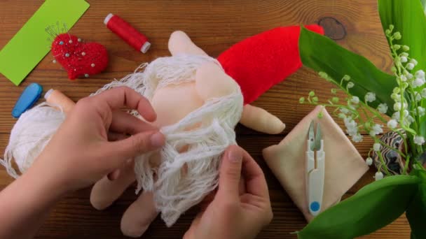 Scandinavische Kabouter Garen Snor Maken Stap Voor Stap Handgemaakte Tutorial — Stockvideo