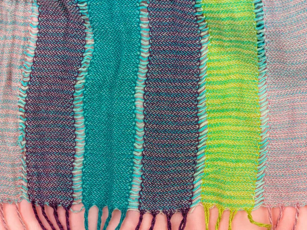 Tessuto Righe Cotone Frangia Tessuto Vista Dall Alto Strisce Colorate — Foto Stock