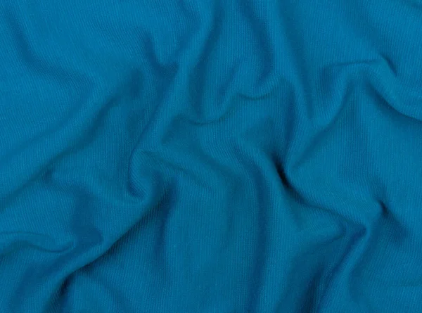 Blauer Jersey Stoff Matte Textur Draufsicht Türkise Strickwaren Hintergrund Modefarbe — Stockfoto