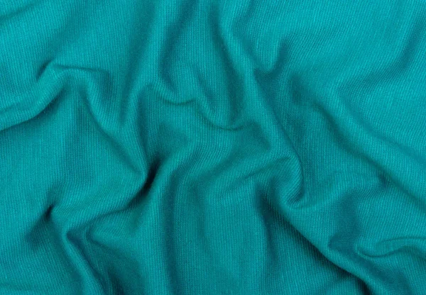Türkis Jersey Stoff Matte Textur Draufsicht Blauer Strickuntergrund Modefarbe Trendige — Stockfoto