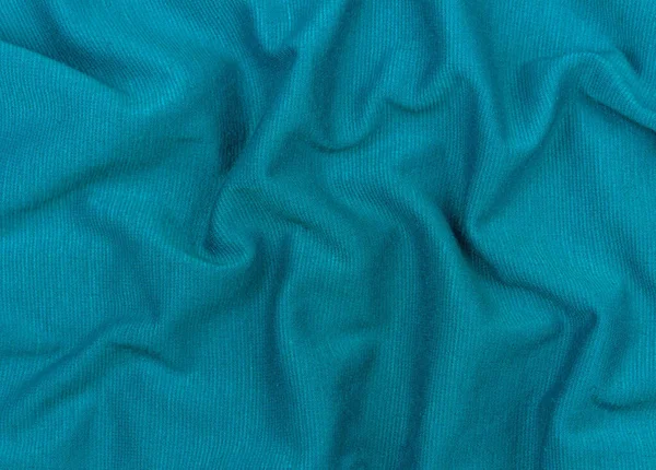 Camisola Turquesa Tecido Fosco Textura Vista Superior Fundo Azul Malhas — Fotografia de Stock