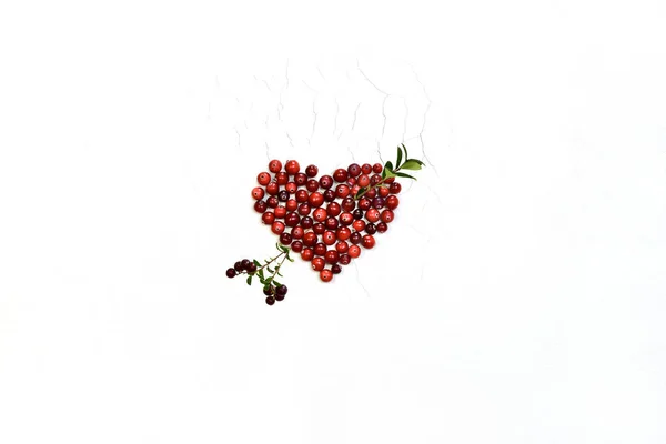 Coração Bagas Vermelhas Cranberries Frescas Perfuradas Com Uma Seta Cupido — Fotografia de Stock