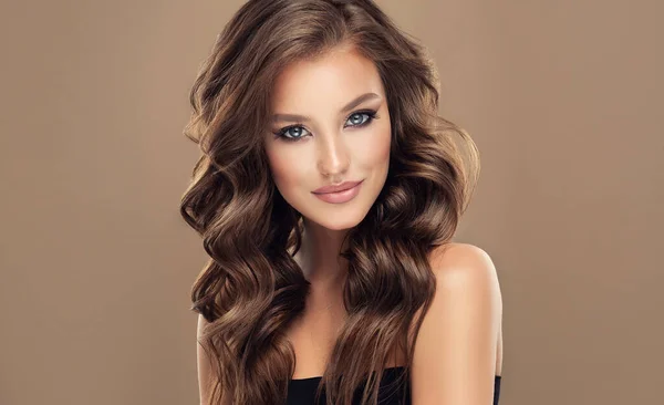 头发波浪形的年轻女子 有长发的漂亮模特 图库照片