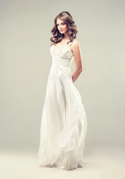 Girl model in a white wedding dress — Stock Photo, Image