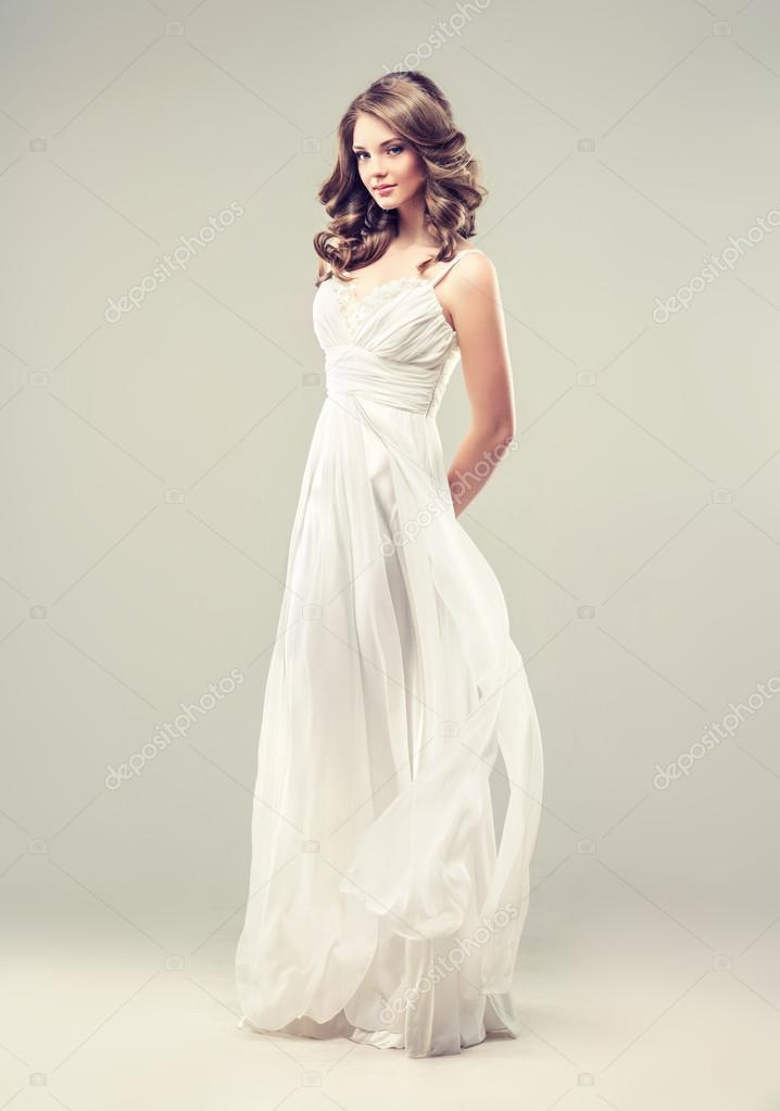 Girl model in a white wedding dress