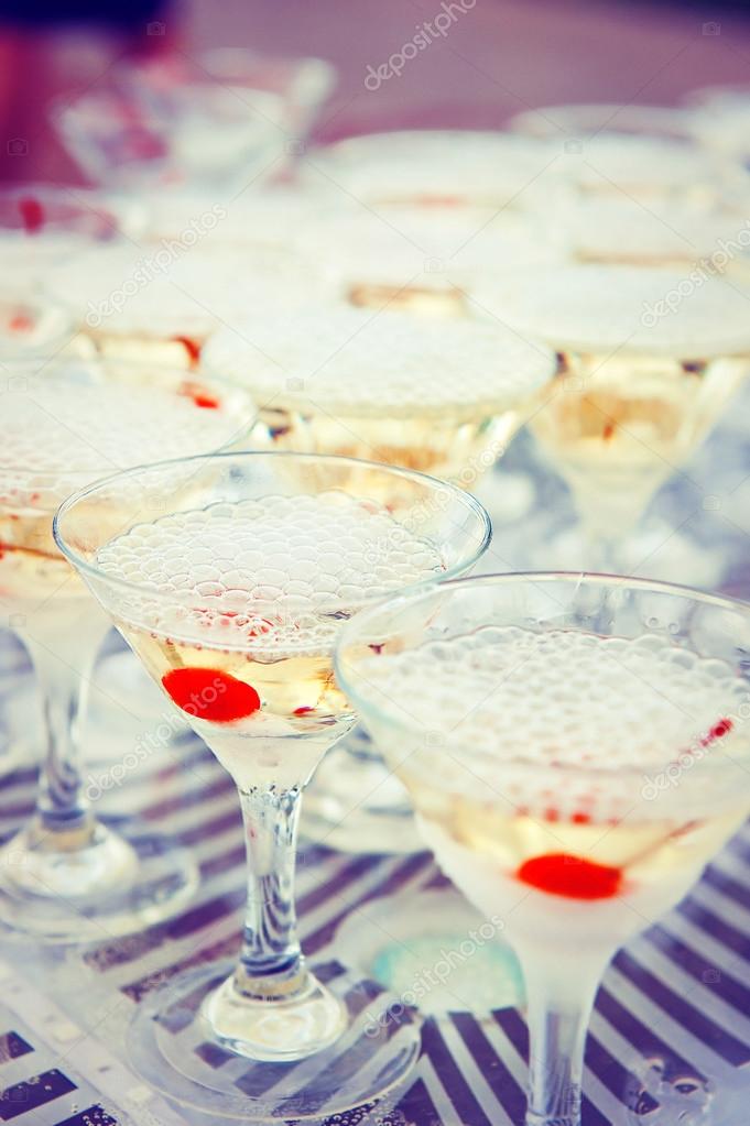Glasses with cocktails at Banquet