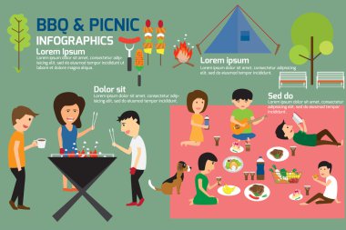 Barbekü partisi ve piknik infographics. vektör çizim.