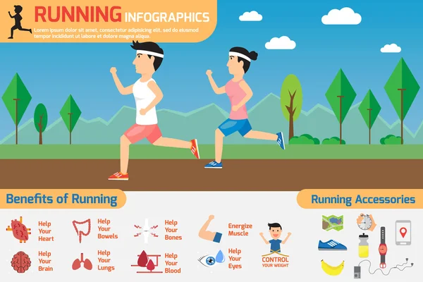 Kör infographics. fördelarna med att köra övningen. — Stock vektor