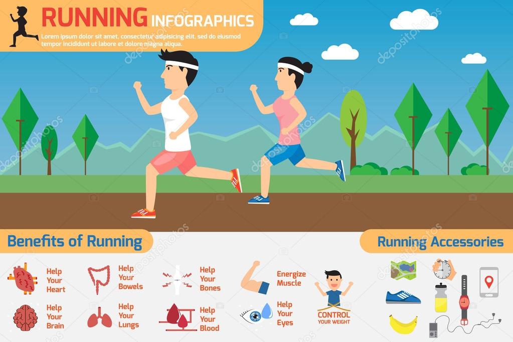 running infographics. benefits of running exercise.