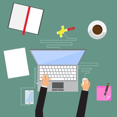 Modern düz tasarlamak çalışma eller iş üzerinde.