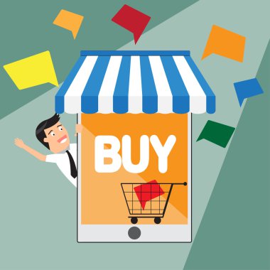 düz tasarım internet alışveriş kavramı. E-ticaret. Online mağaza.