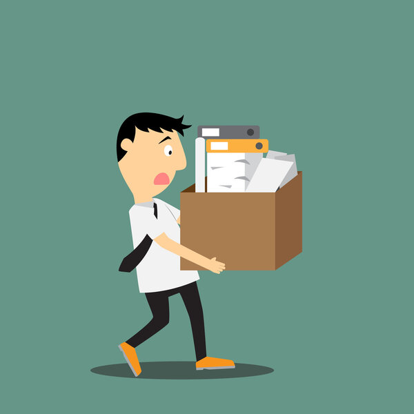 vector illustration of sad businessman leaving work