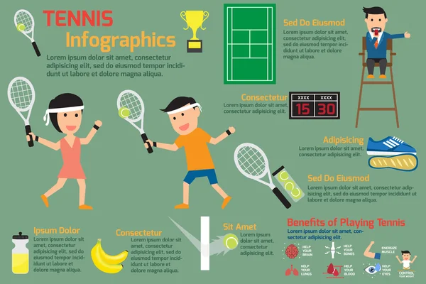 テニス インフォ グラフィック要素。ベクトル図. — ストックベクタ