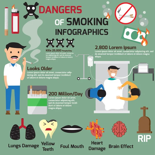 Опасность курения инфографики. векторная иллюстрация . — стоковый вектор