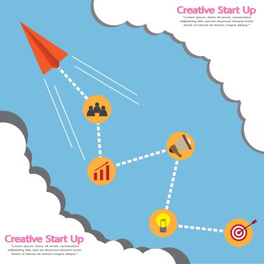 Gökyüzünde kağıt uçak yaratıcı simgeler ile başlatmak, id başlatmak