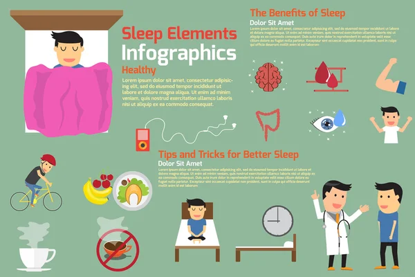 Schlaf-Infografiken. Tipps und Tricks für besseren Schlaf, Vorteile — Stockvektor