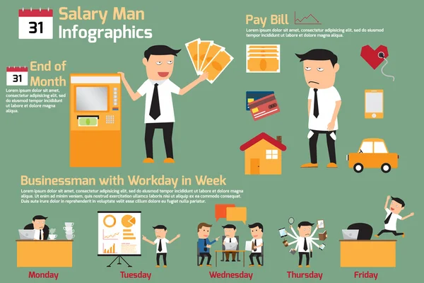 Salário homem infográficos elementos. ilustração vetorial . —  Vetores de Stock