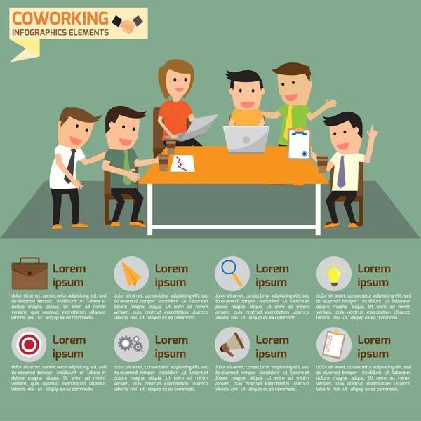 Coworking business team infographics elements with business icon — Stock Vector