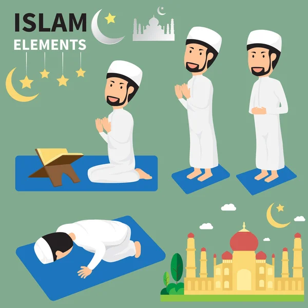 El mes de Ramadán para musulmanes y musulmanes que practican rituales religiosos — Archivo Imágenes Vectoriales