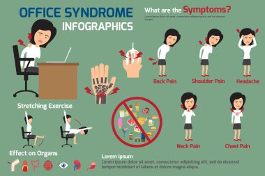 woman office syndrome infographics, women office syndrome sympto clipart