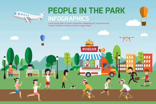 Park Infographic öğeleri düz vektör tasarım içinde bekletin. İnsanlar