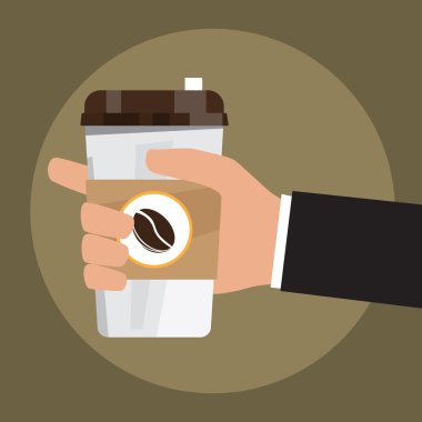 çizgi film elini tut kağıt bardak veya evde kahve fincanı ve tüp, ve