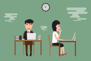 iş adamı ve ofiste masa üzerinde çalışan kadın. vektör illustr