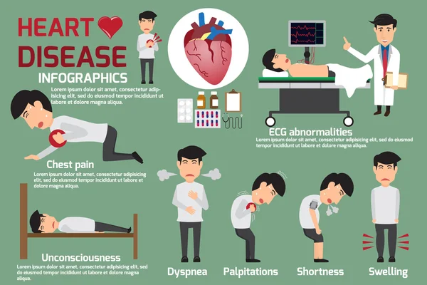 Hastalık Infographics. P belirtileri kalp hastalığı ve akut ağrı — Stok Vektör