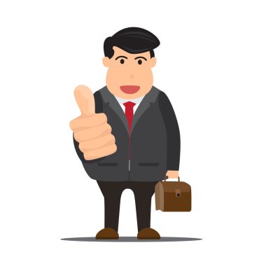 Bir evrak çantası ve gösteri parmağını gidiyor çizgi film iş adamı. 