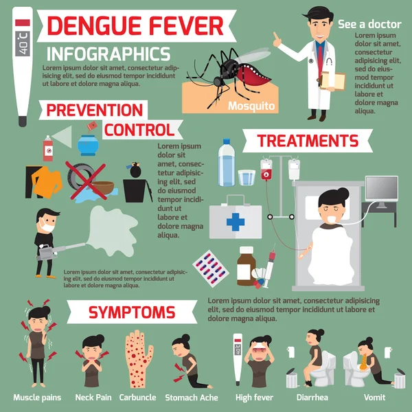 Infografías del dengue. plantilla de diseño de detalles dengue fev — Vector de stock