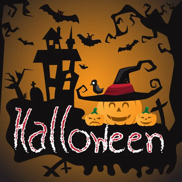 Halloween fundo noite com castelo e abóboras assustadoras. vecto —  Vetores de Stock