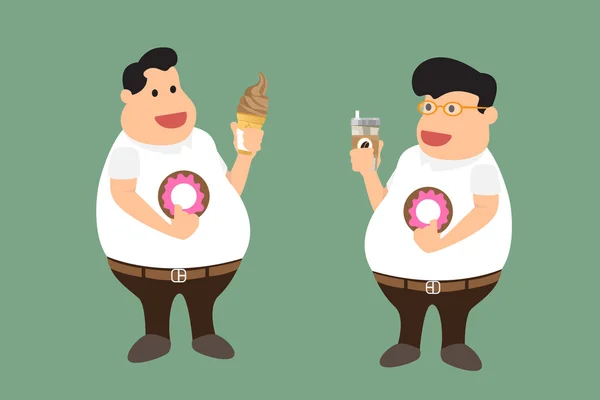 Ένας άνθρωπος λίπος με Φαστ φουντ. ο άνθρωπος της παχυσαρκίας. Εικονογράφηση διάνυσμα. — Διανυσματικό Αρχείο