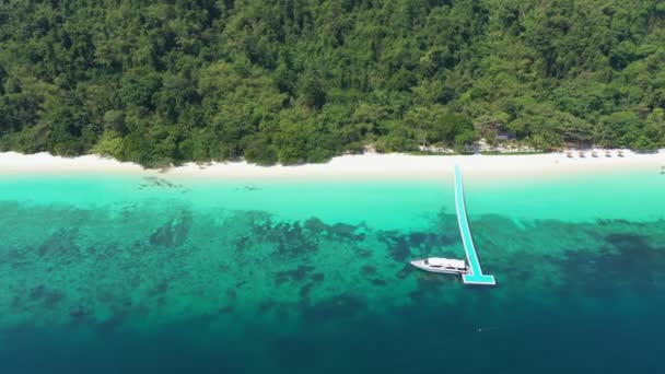 Flygfoto Havsvågor Strand Och Stenig Kust Och Vacker Skog Nyaung — Stockvideo