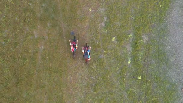 Rekaman Roll Pandangan Udara Drone Melacak Orang Orang Muda Mengendarai — Stok Video