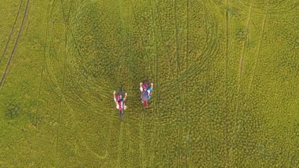 Nagranie Roll Widok Lotu Ptaka Drone Śledzi Młodych Ludzi Jadących — Wideo stockowe