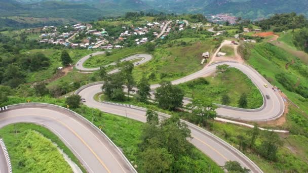 Footage Roll Aerial View Drone Flying Landscape Serpentine Winding Road — Stock Video