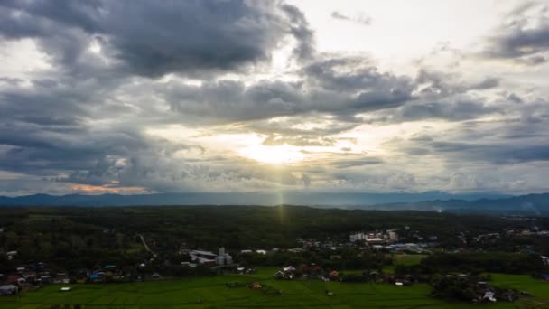 Filmagem Roll Hyperlapse Timelapse Flying Rice Paddy Fields Vista Aérea — Vídeo de Stock