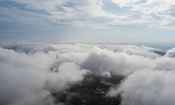 Vue Aérienne Lever Soleil Beau Ciel Avec Nuages Brouillard Fantastique — Photo