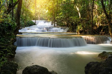 Waterfalls in the beautiful nature. Magic Water falls famous in Kanchanaburi, Thailand. Huai Mae Khamin Waterfall - 7-tier water falls in a national park.