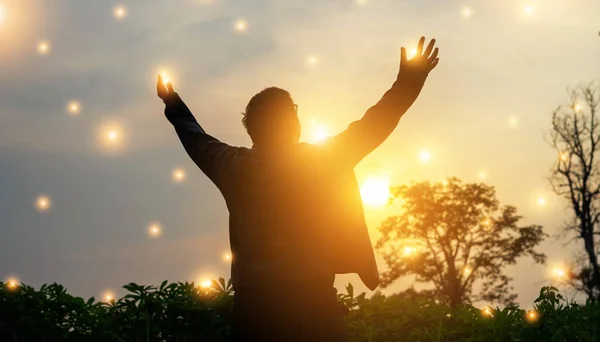 Human Hands Open Palm Worship Eucharist Therapy Bless God Helping — Stock Photo, Image