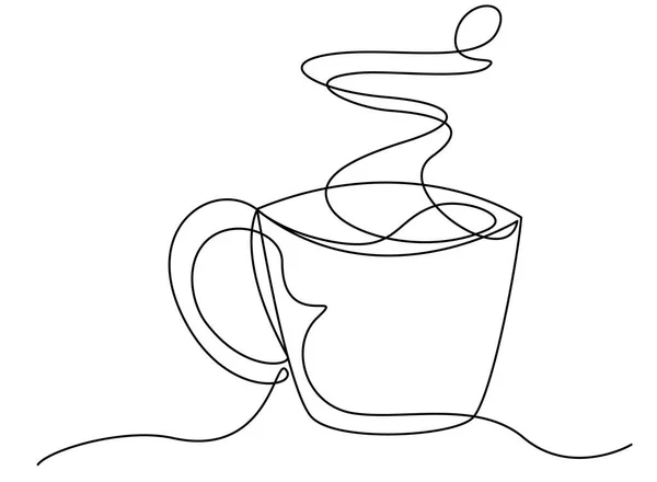 Art Ligne Continu One Line Dessin Café Chaud Fumée Concept — Image vectorielle