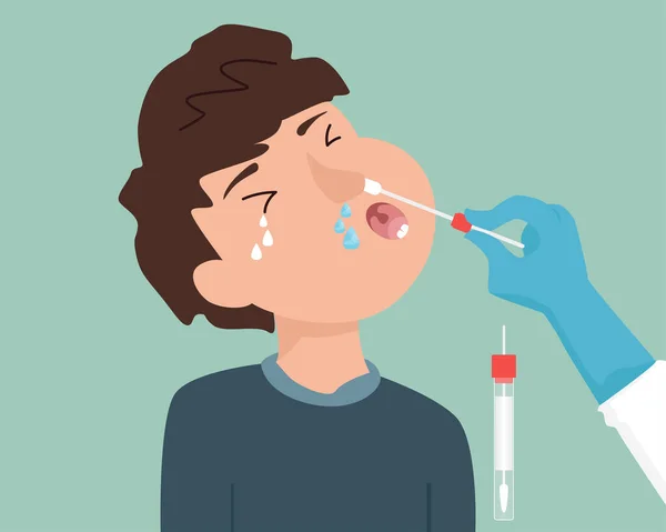 Illustration Des Covid Coronavirus Abstrichtests Und Der Coronavirus Analyse Mittels — Stockvektor